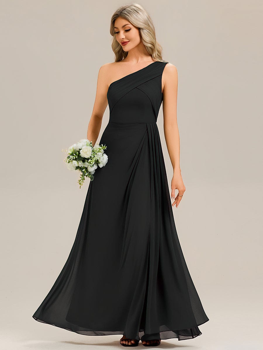 Flowing Ribbons Chiffon Sleeveless Bridesmaid Dress #color_Black