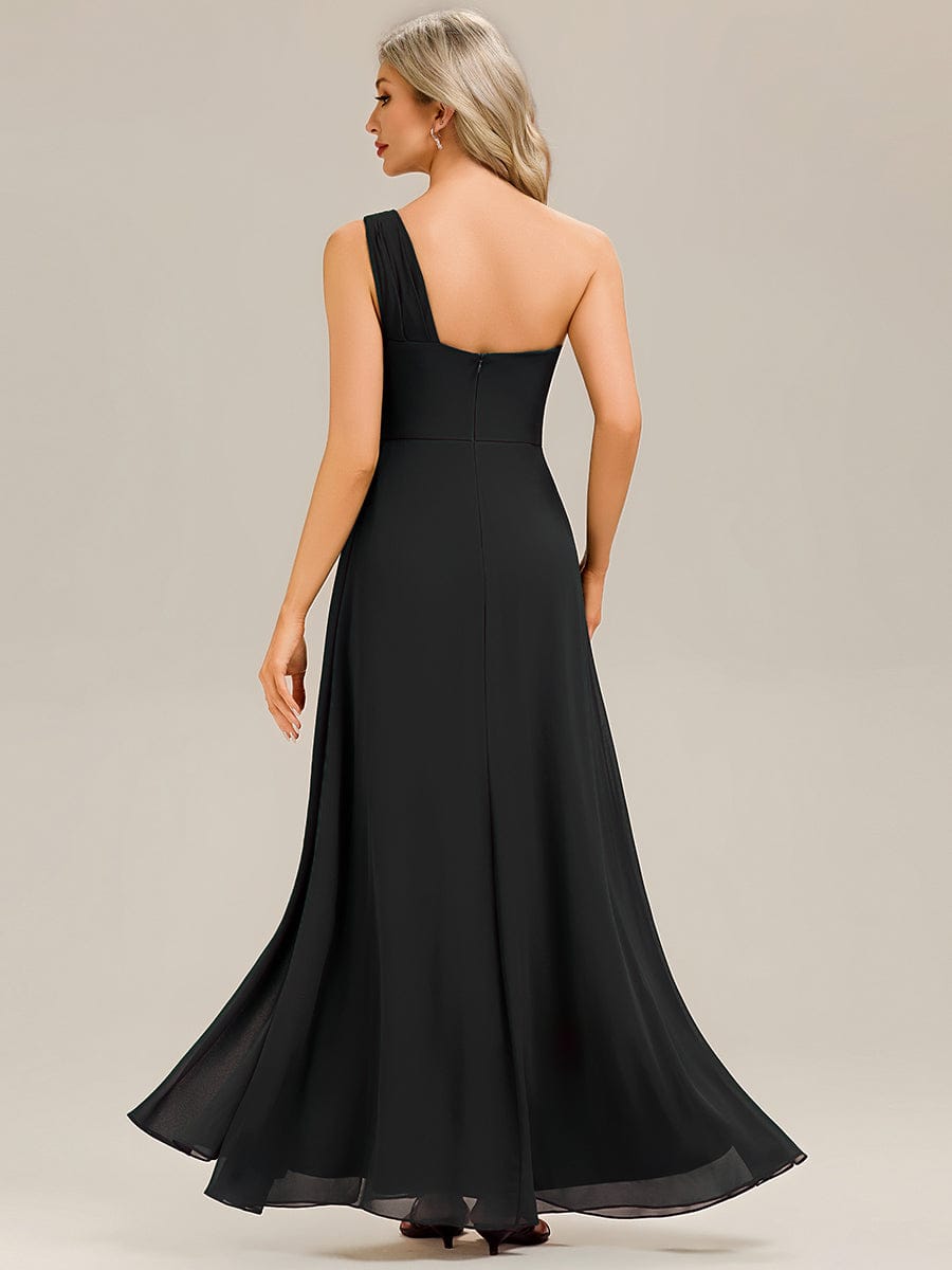 Flowing Ribbons Chiffon Sleeveless Bridesmaid Dress #color_Black