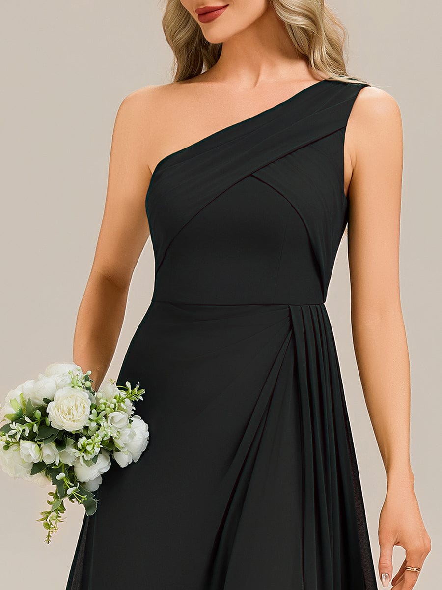 Flowing Ribbons Chiffon Sleeveless Bridesmaid Dress #color_Black