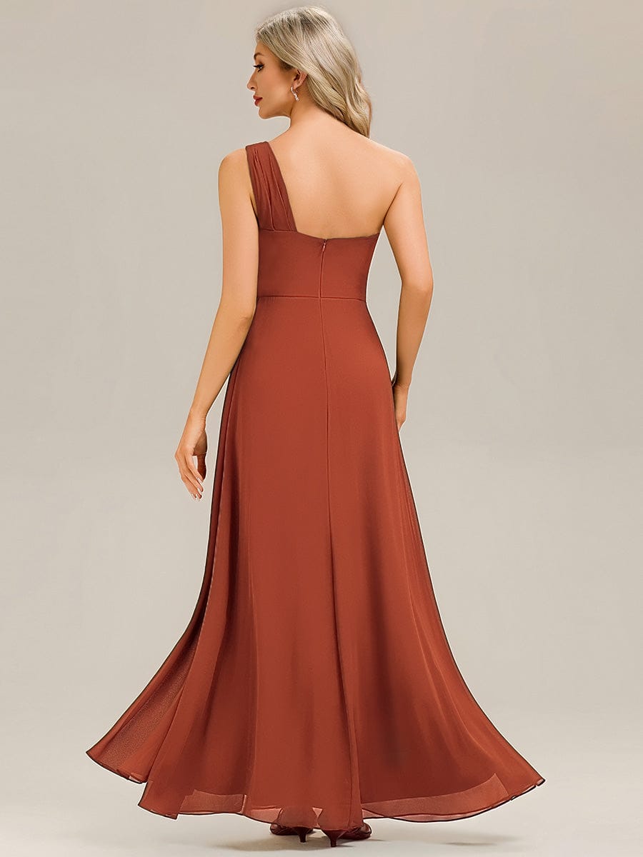 Flowing Ribbons Chiffon Sleeveless Bridesmaid Dress #color_Burnt Orange