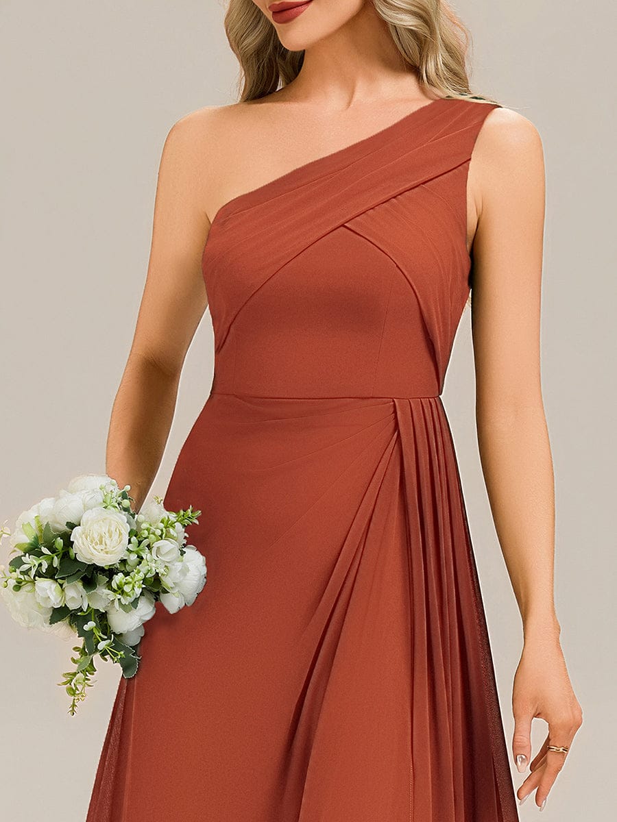 Flowing Ribbons Chiffon Sleeveless Bridesmaid Dress #color_Burnt Orange