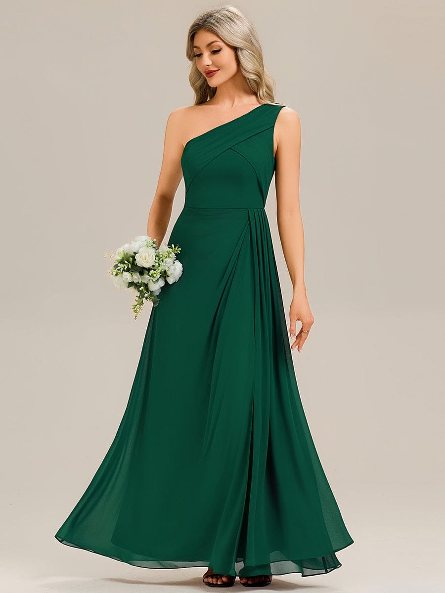 Flowing Ribbons Chiffon Sleeveless Bridesmaid Dress #color_Dark Green