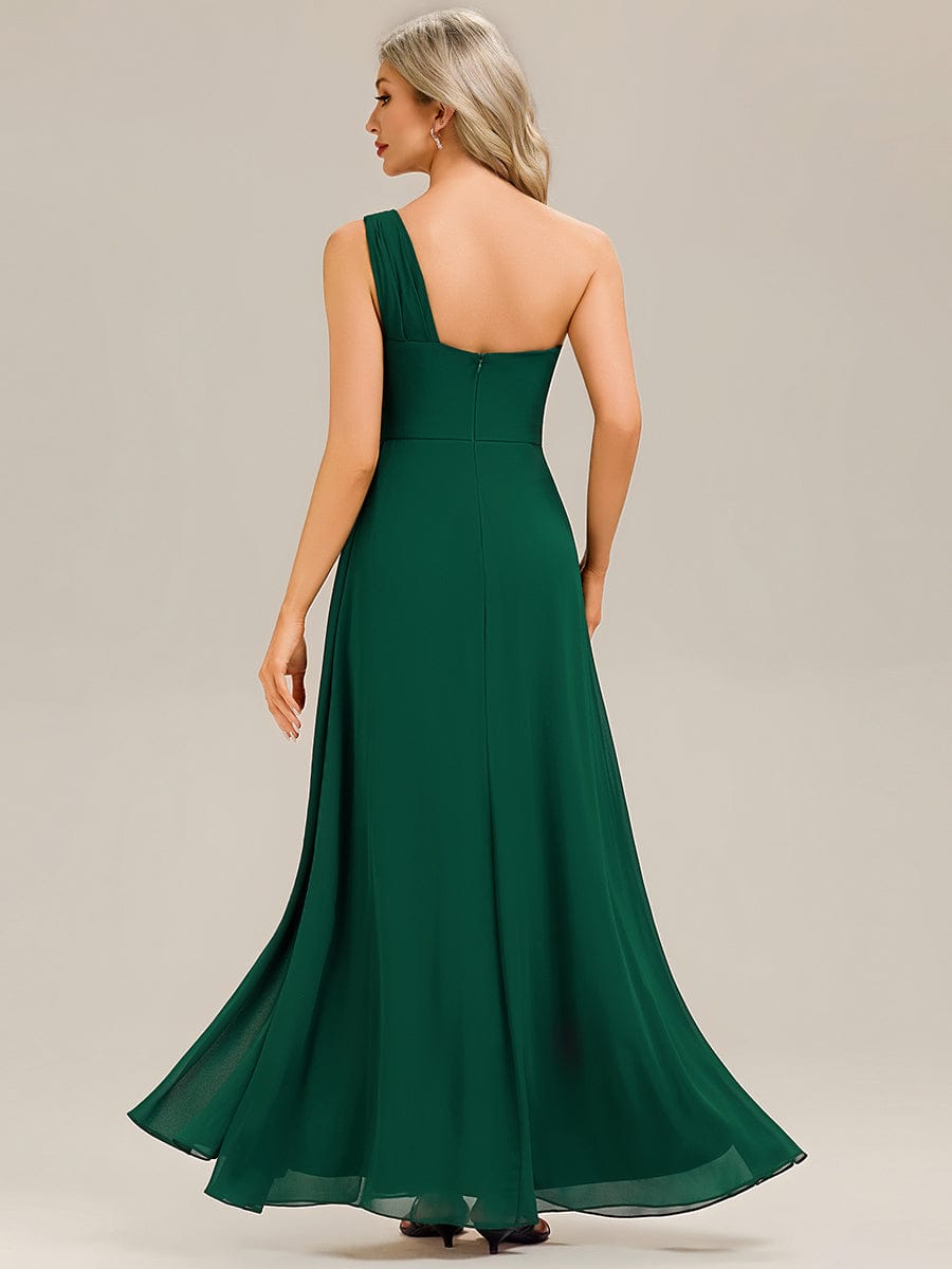Flowing Ribbons Chiffon Sleeveless Bridesmaid Dress #color_Dark Green