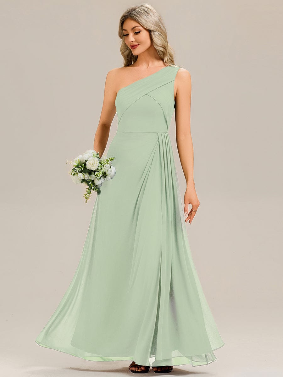 Flowing Ribbons Chiffon Sleeveless Bridesmaid Dress #color_Mint Green