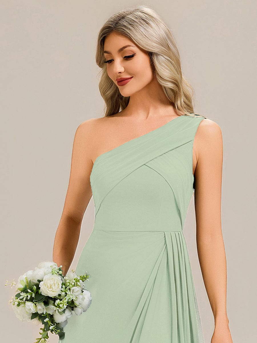 Flowing Ribbons Chiffon Sleeveless Bridesmaid Dress #color_Mint Green