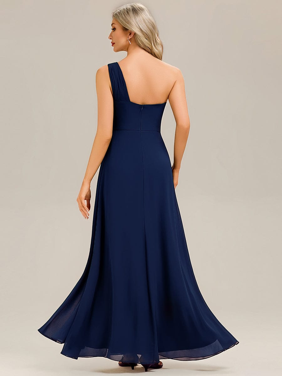 Flowing Ribbons Chiffon Sleeveless Bridesmaid Dress #color_Navy Blue