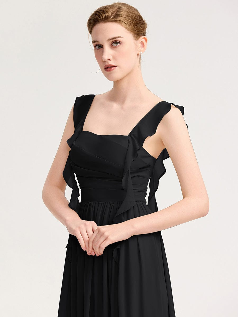 Flowing Ribbon Chiffon Bridesmaid dress #color_Black