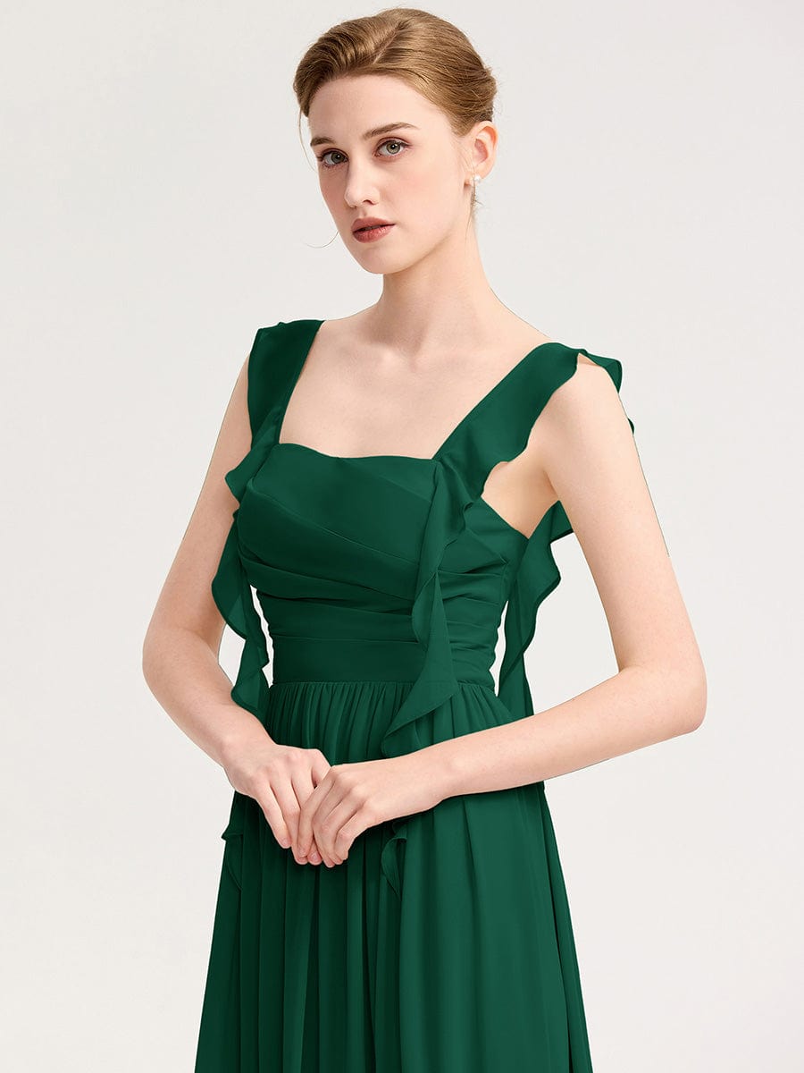 Flowing Ribbon Chiffon Bridesmaid dress #color_Dark Green