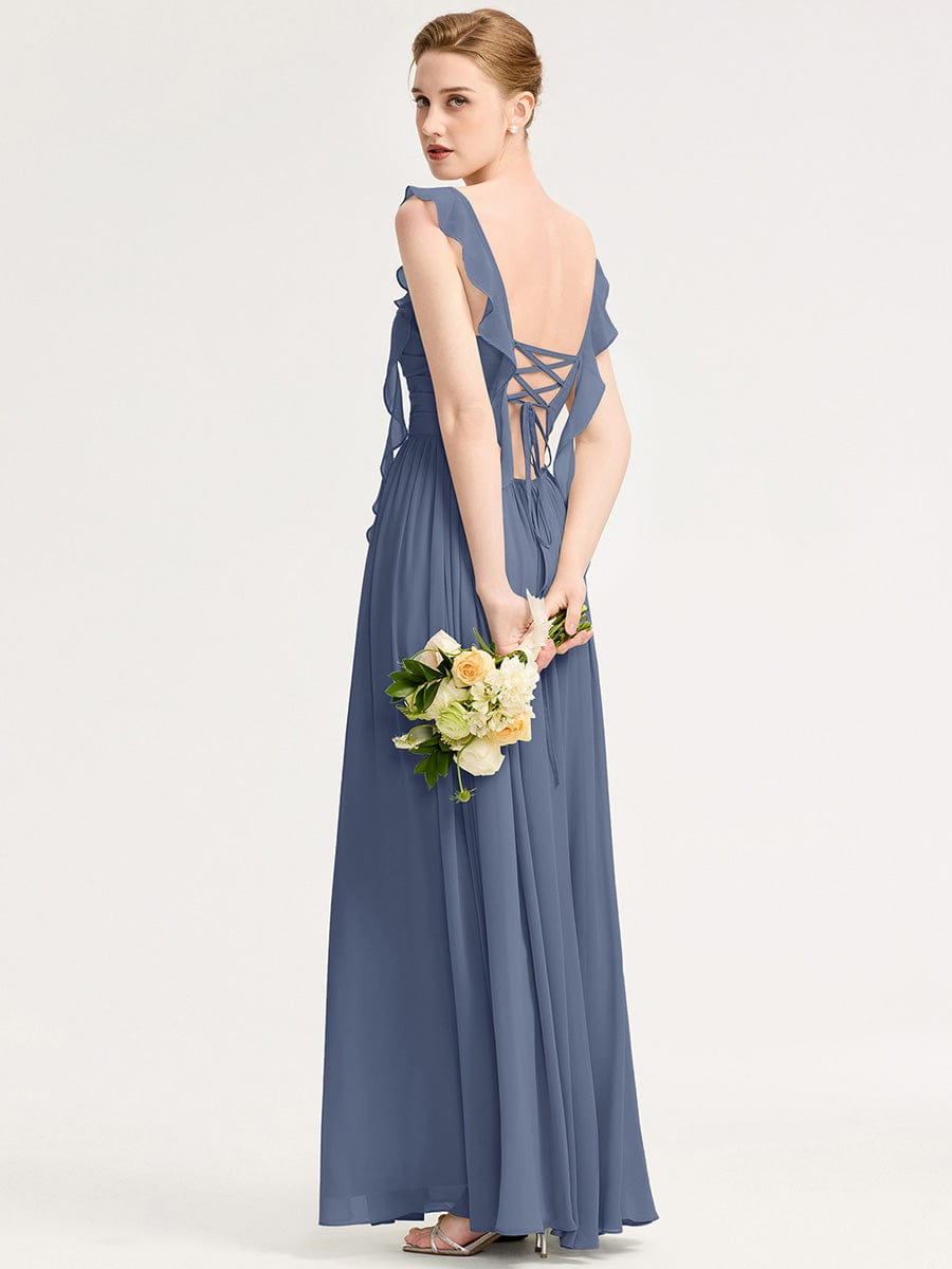Flowing Ribbon Chiffon Bridesmaid dress #color_Dusty Blue