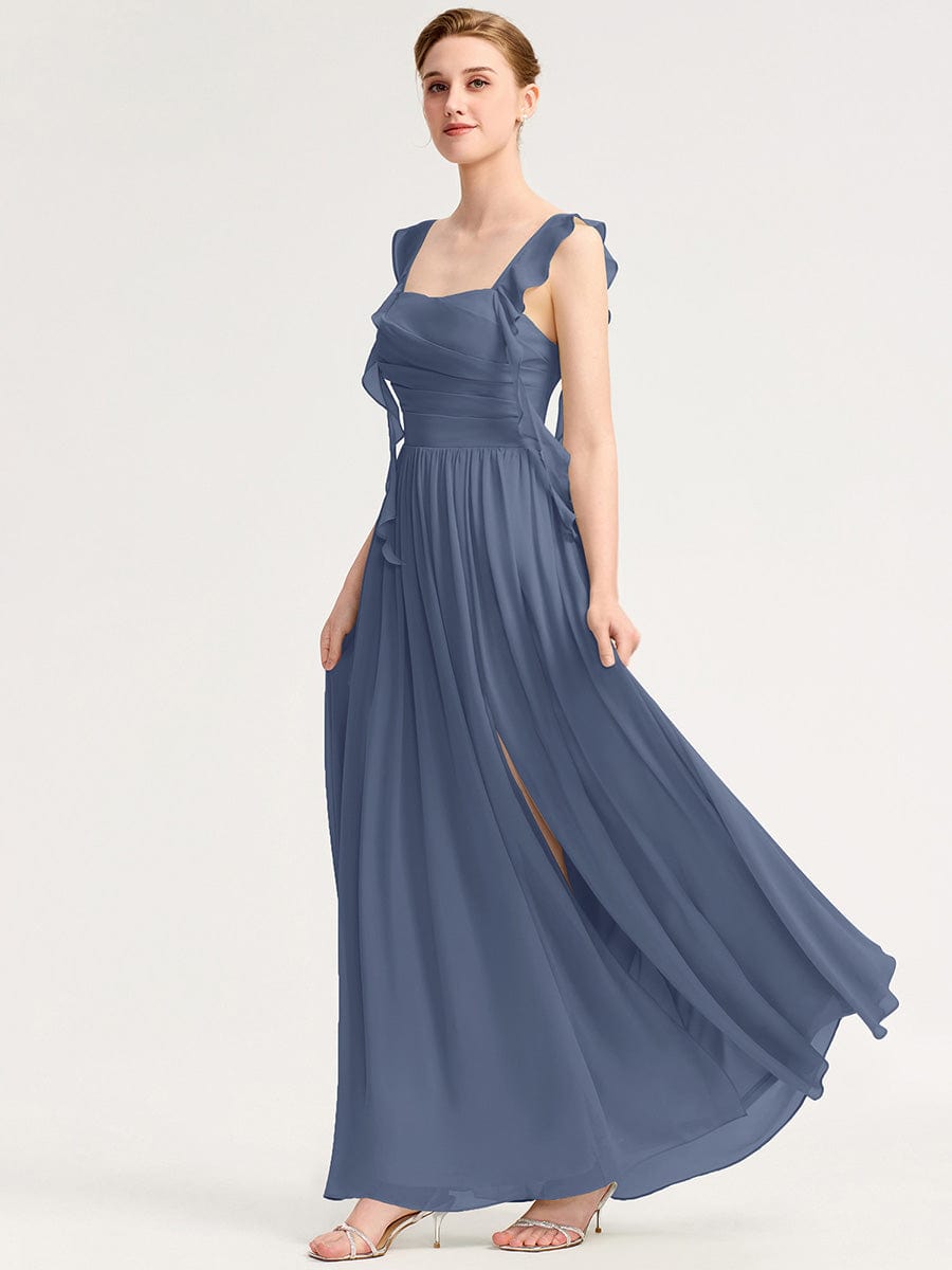 Flowing Ribbon Chiffon Bridesmaid dress #color_Dusty Blue