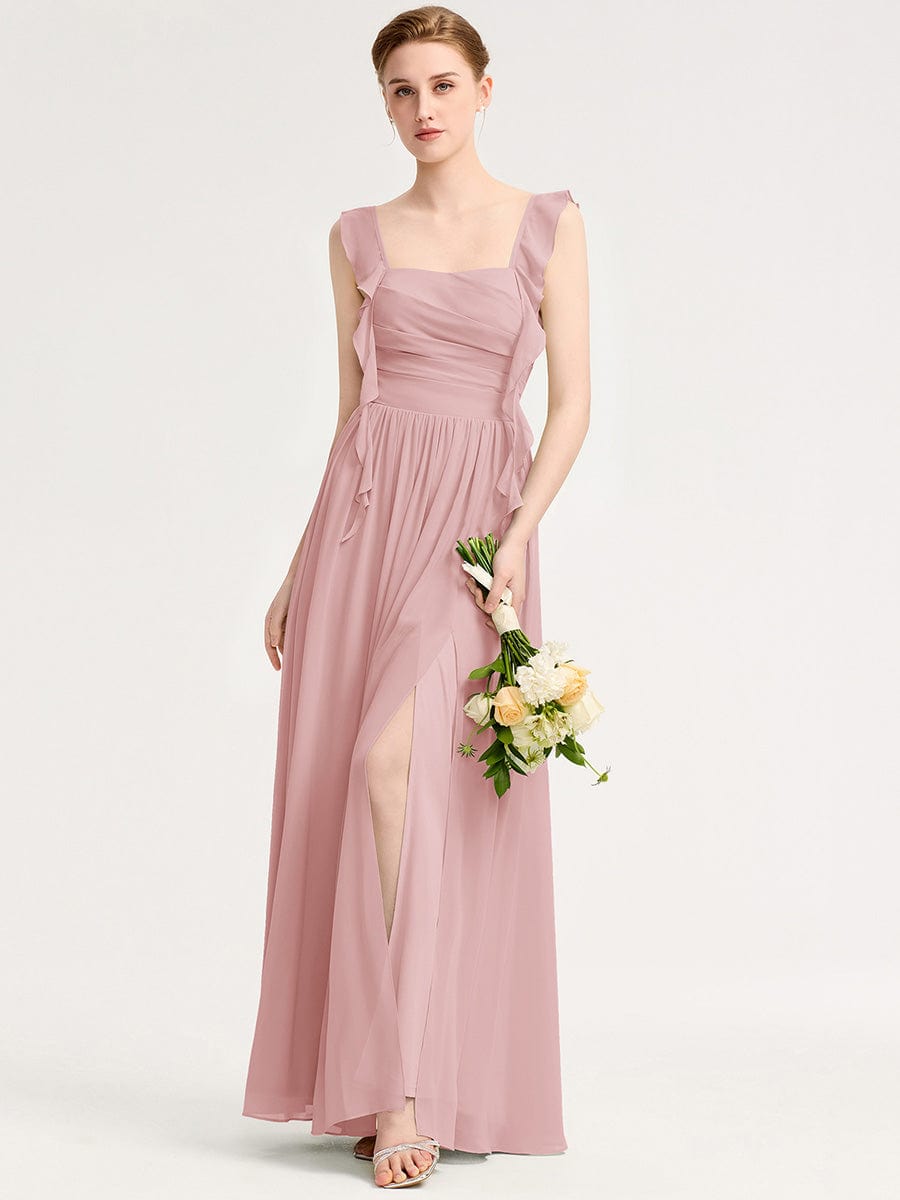 Flowing Ribbon Chiffon Bridesmaid dress #color_Dusty Rose