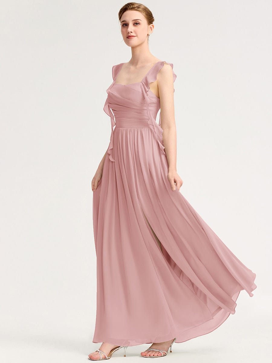 Flowing Ribbon Chiffon Bridesmaid dress #color_Dusty Rose