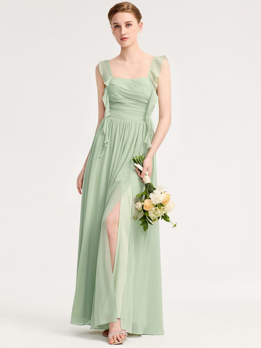 Flowing Ribbon Chiffon Bridesmaid dress #color_Mint Green