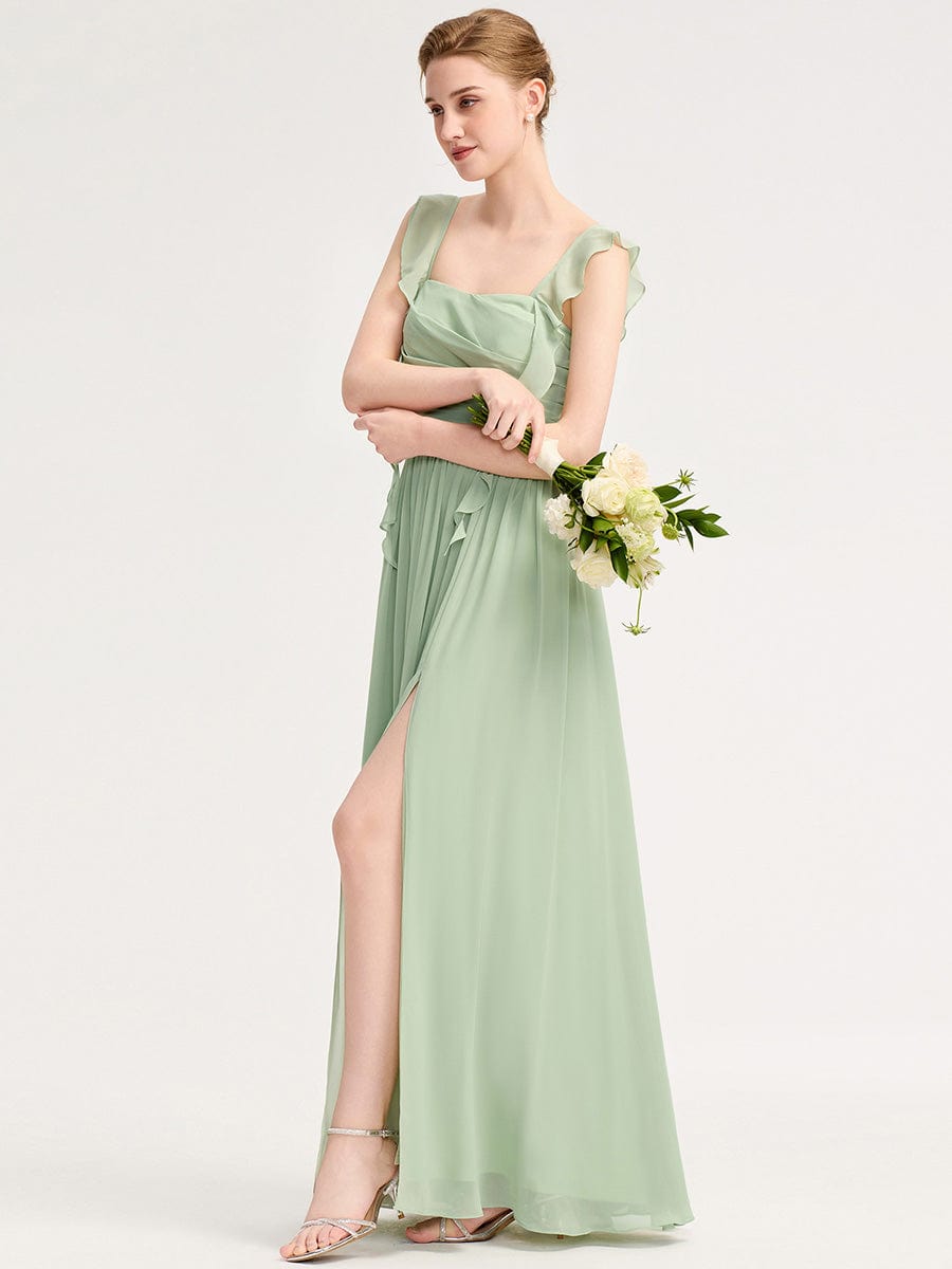 Flowing Ribbon Chiffon Bridesmaid dress #color_Mint Green