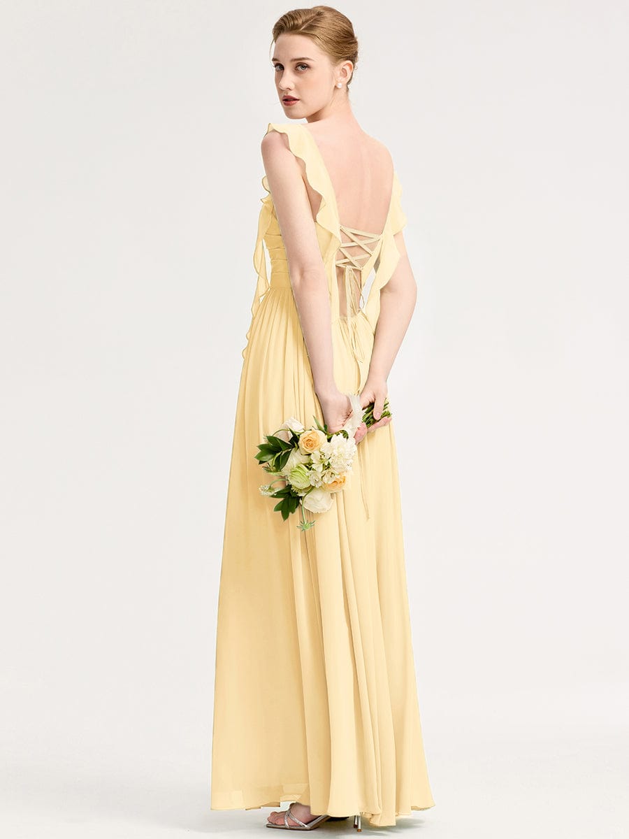 Flowing Ribbon Chiffon Bridesmaid dress #color_Yellow