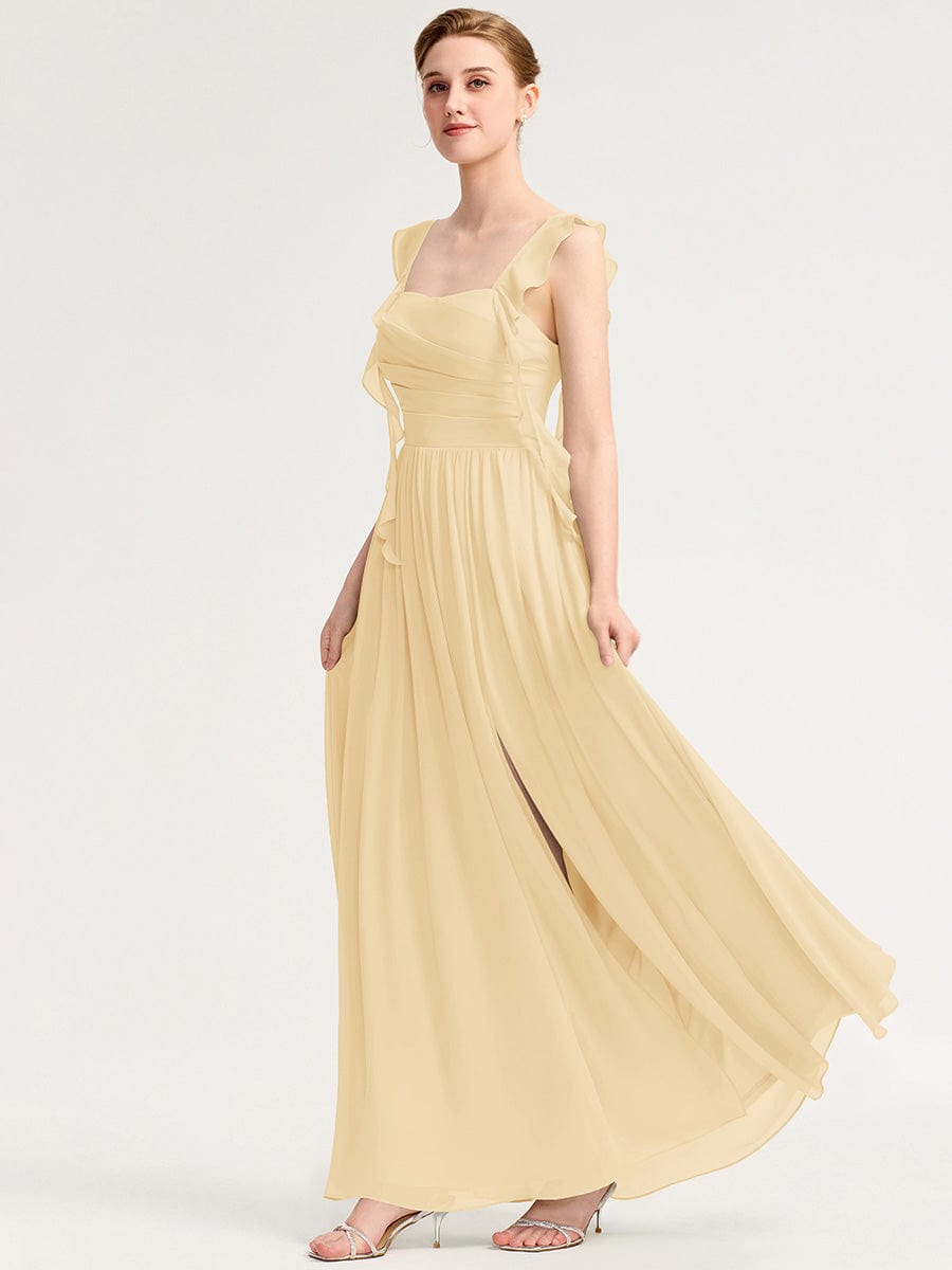 Flowing Ribbon Chiffon Bridesmaid dress #color_Yellow