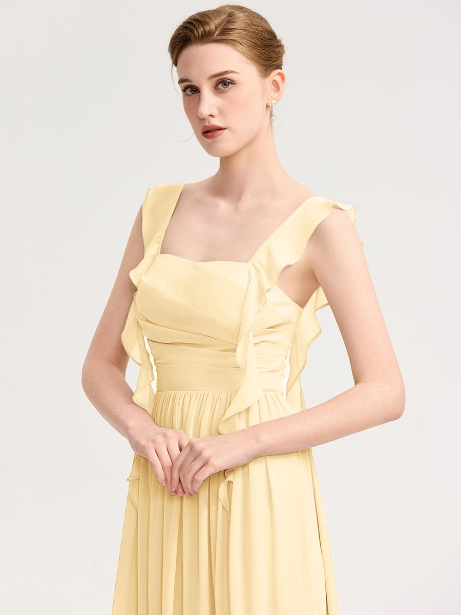 Flowing Ribbon Chiffon Bridesmaid dress #color_Yellow