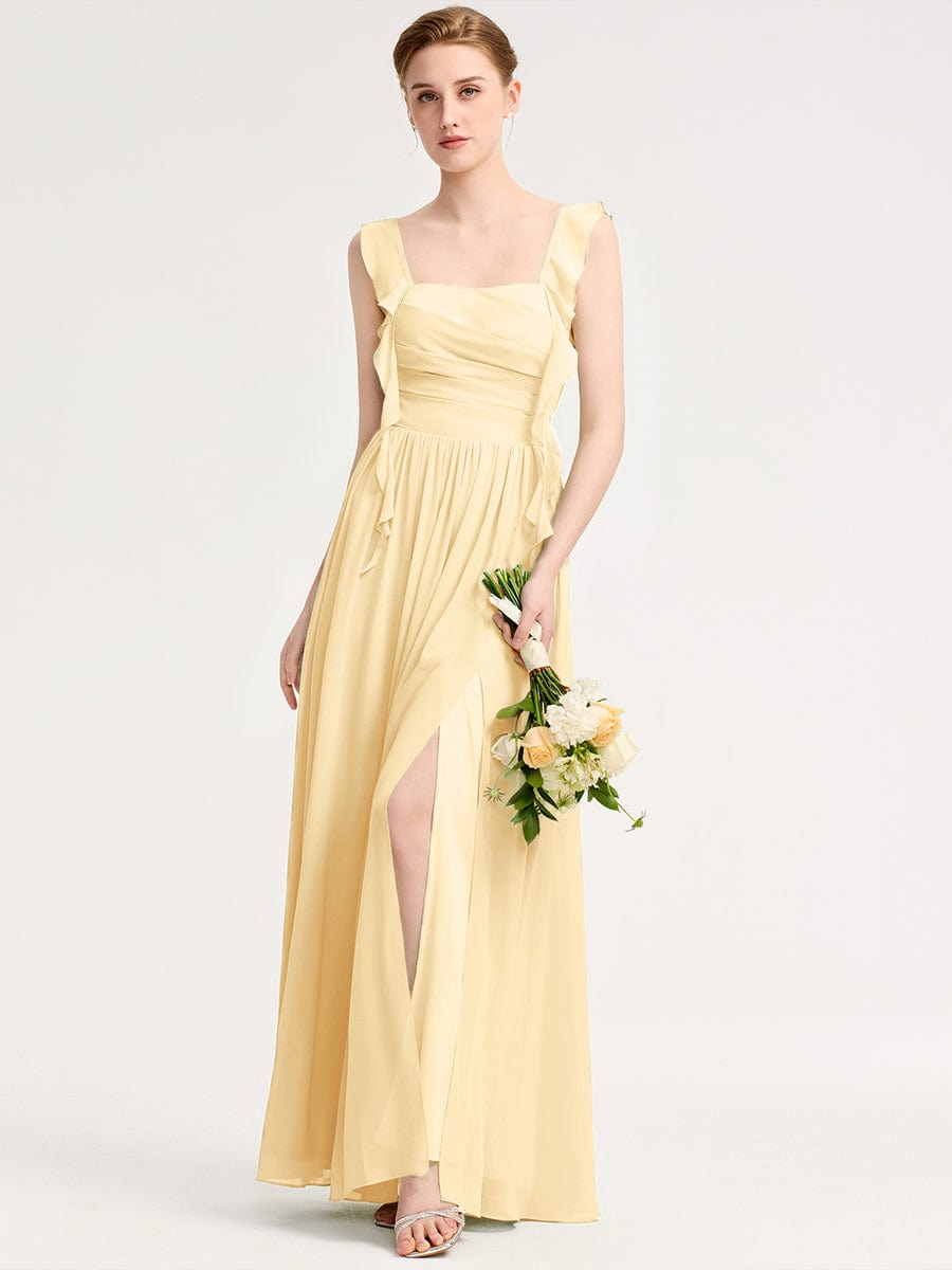 Flowing Ribbon Chiffon Bridesmaid dress #color_Yellow