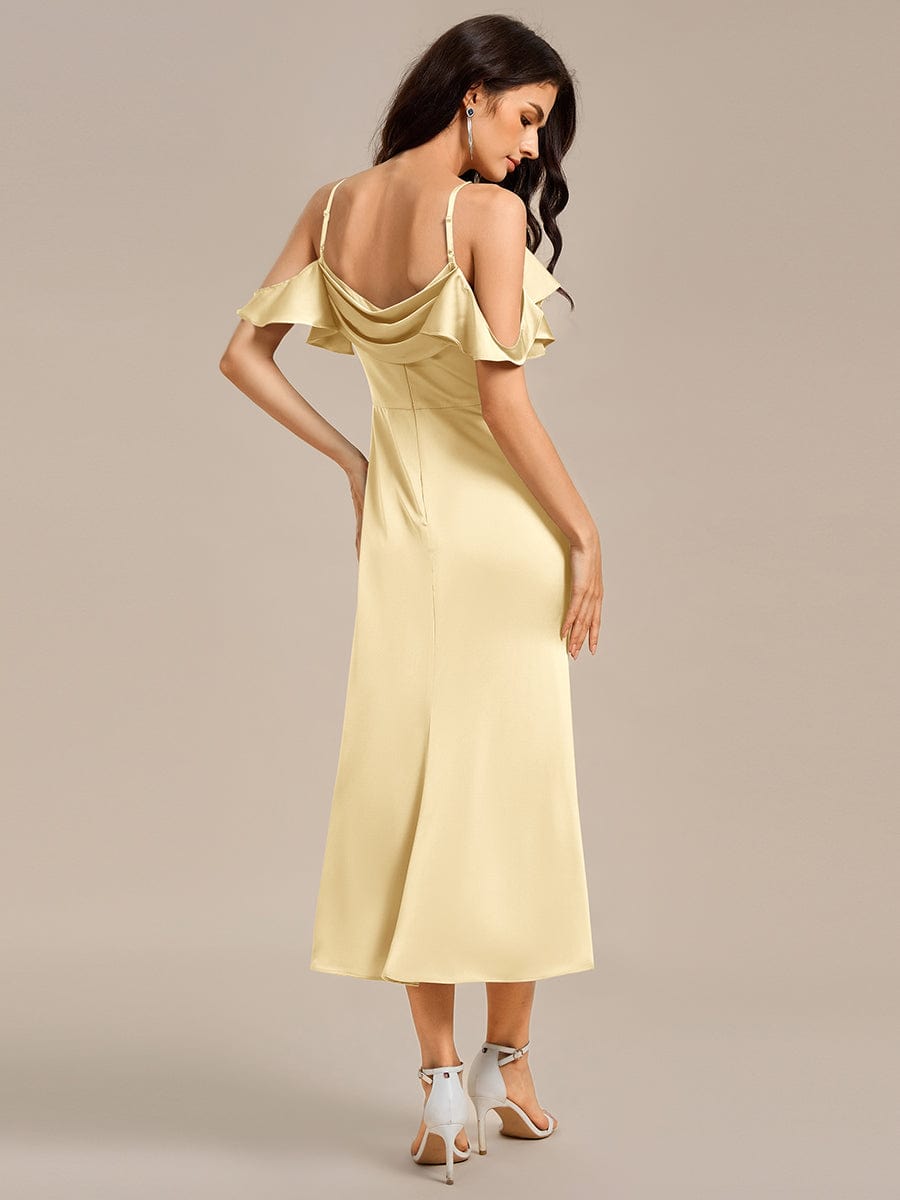 Ruffled Off Shoulder Satin Midi Mermaid Bridesmaid Dress #color_Yellow