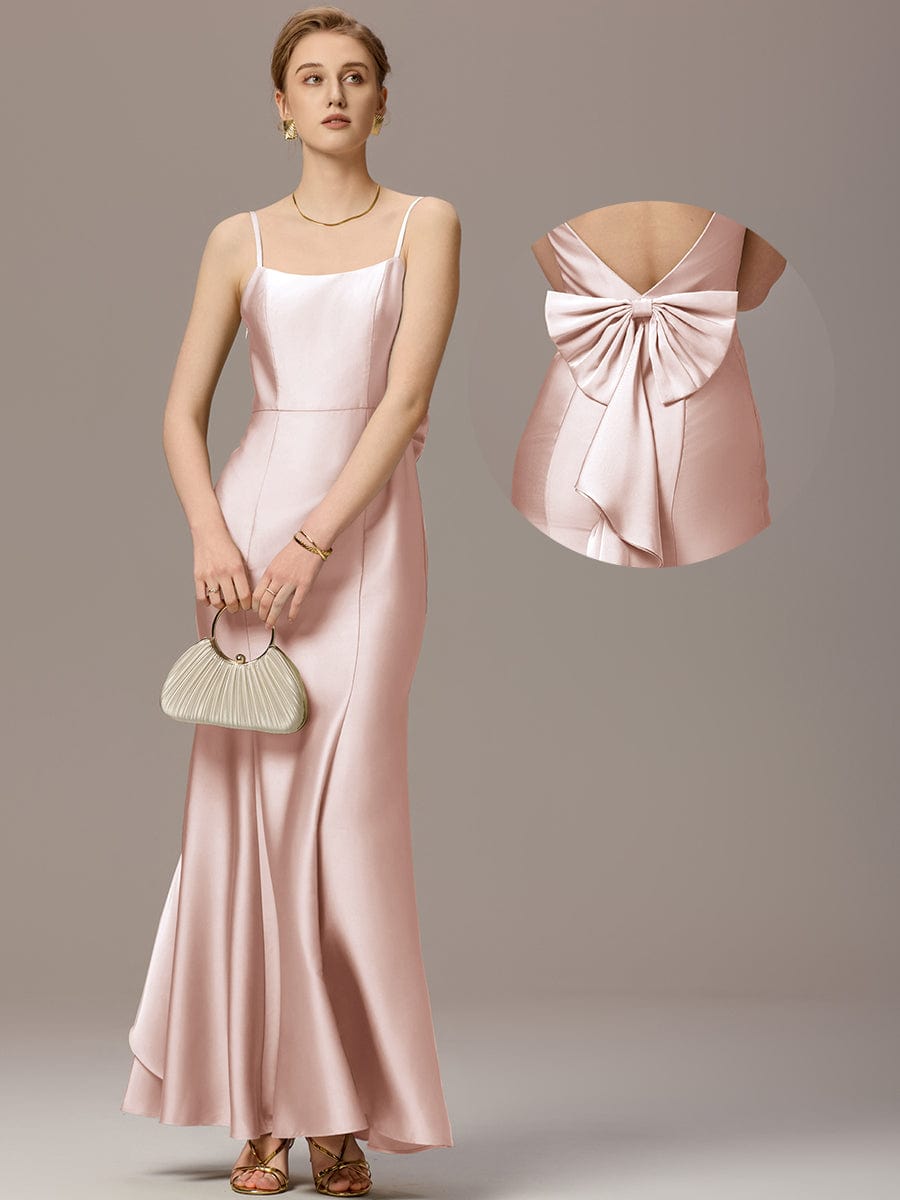 Mermaid Bow Stretch Satin Maxi Bridesmaid Dress #color_Pink