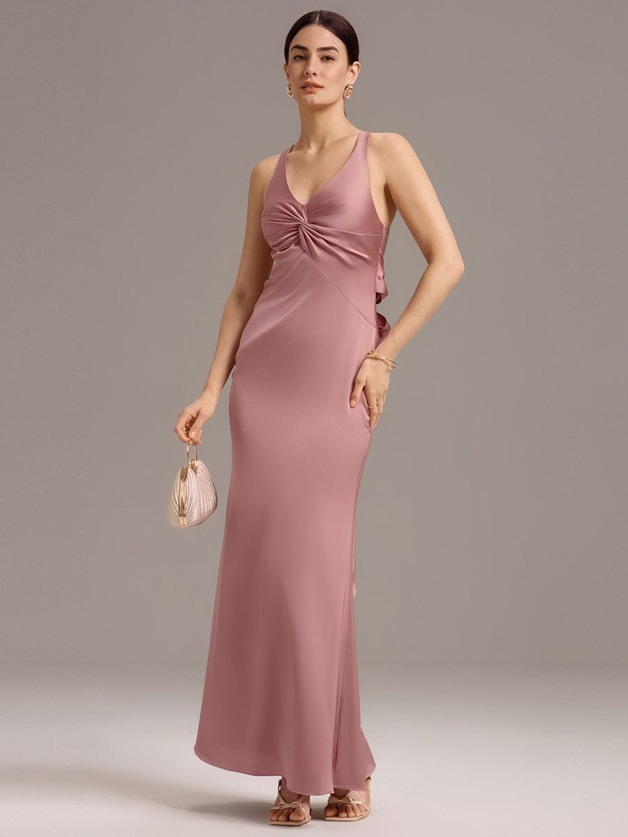 Elegant Strappy Bow Back Satin Mermaid Bridesmaid Dress #color_Purple Orchid