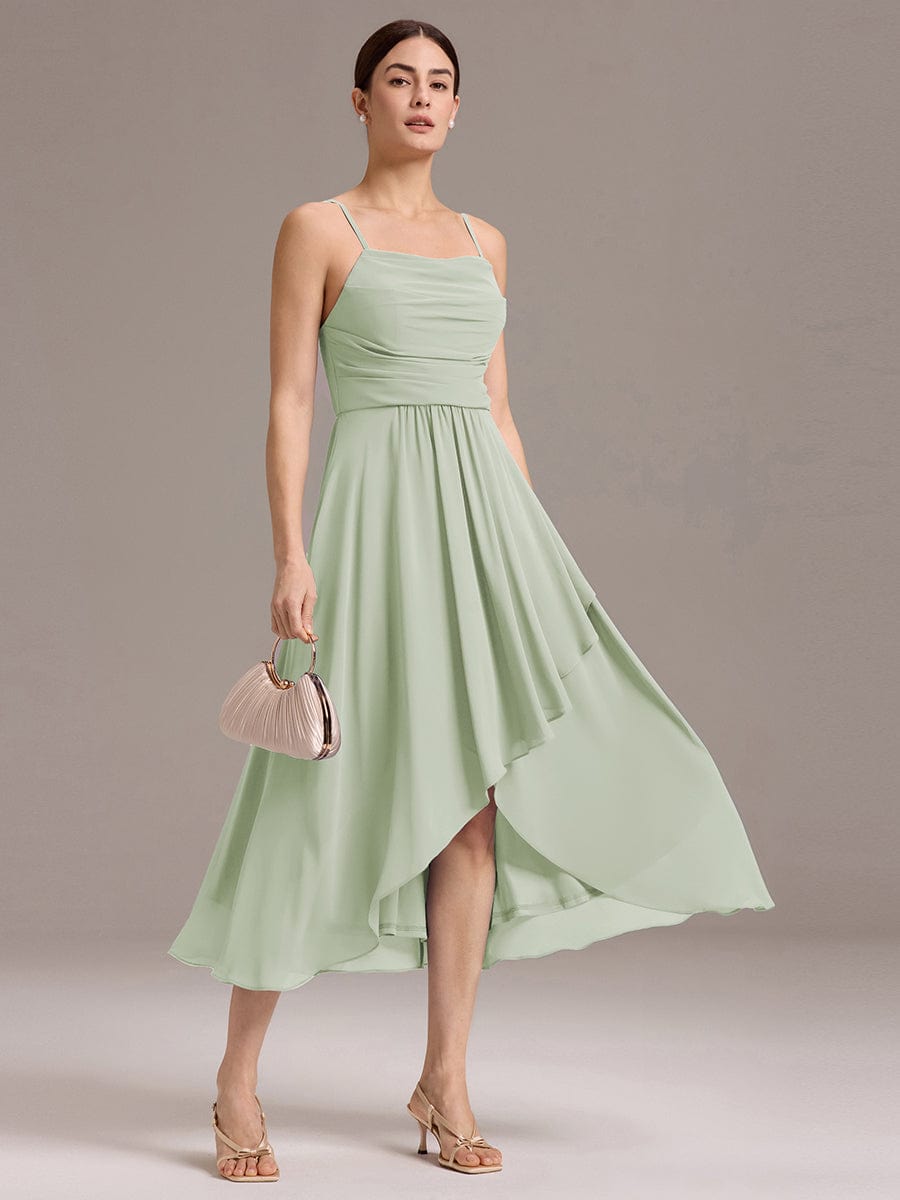 Asymmetrical Hem Strappy Chiffon A-Line Backless Bridesmaid Dress #color_Mint Green