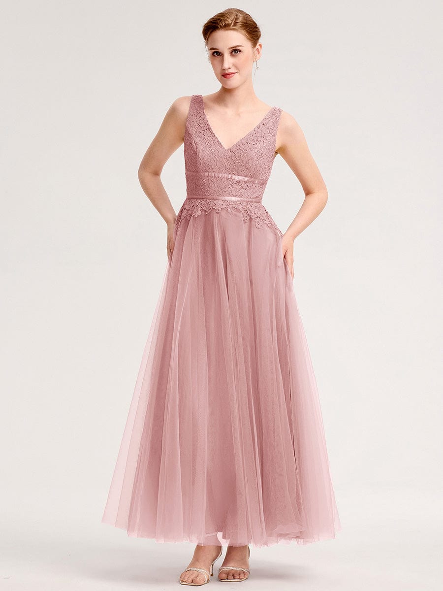 Applique Tulle Sleeveless Bridesmaid Dress #color_Dusty Rose