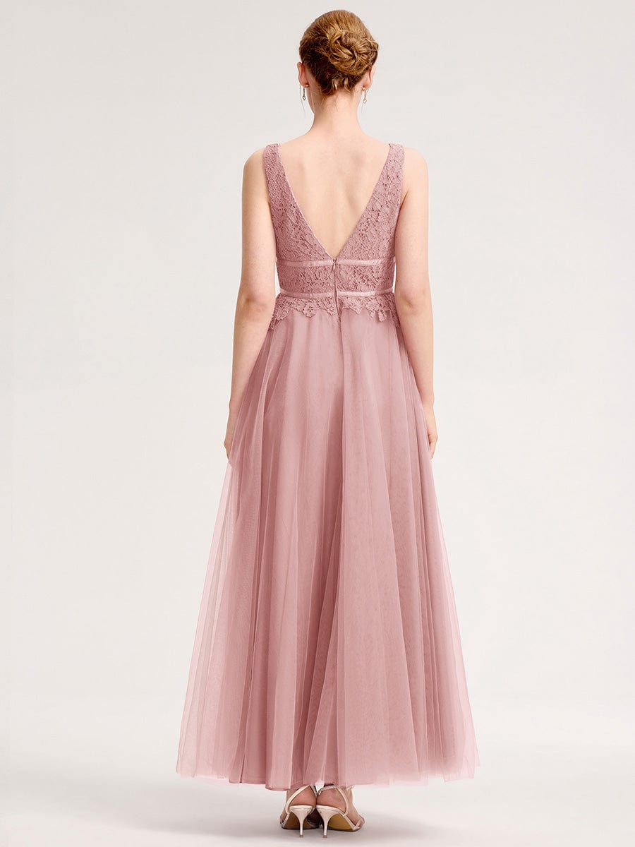 Applique Tulle Sleeveless Bridesmaid Dress #color_Dusty Rose