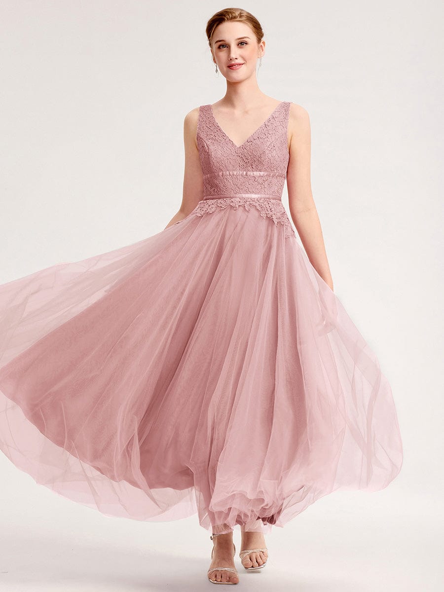 Applique Tulle Sleeveless Bridesmaid Dress #color_Dusty Rose