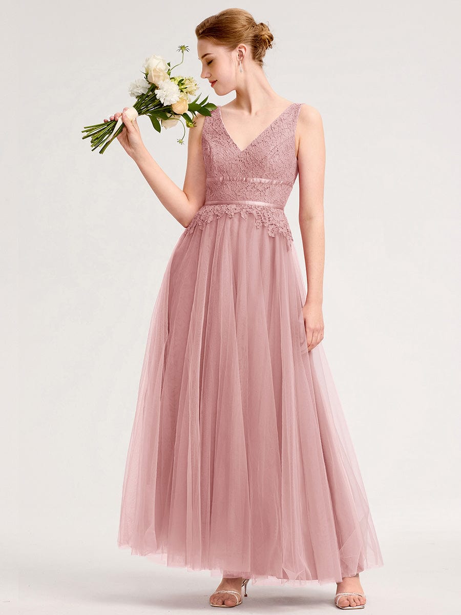 Applique Tulle Sleeveless Bridesmaid Dress #color_Dusty Rose