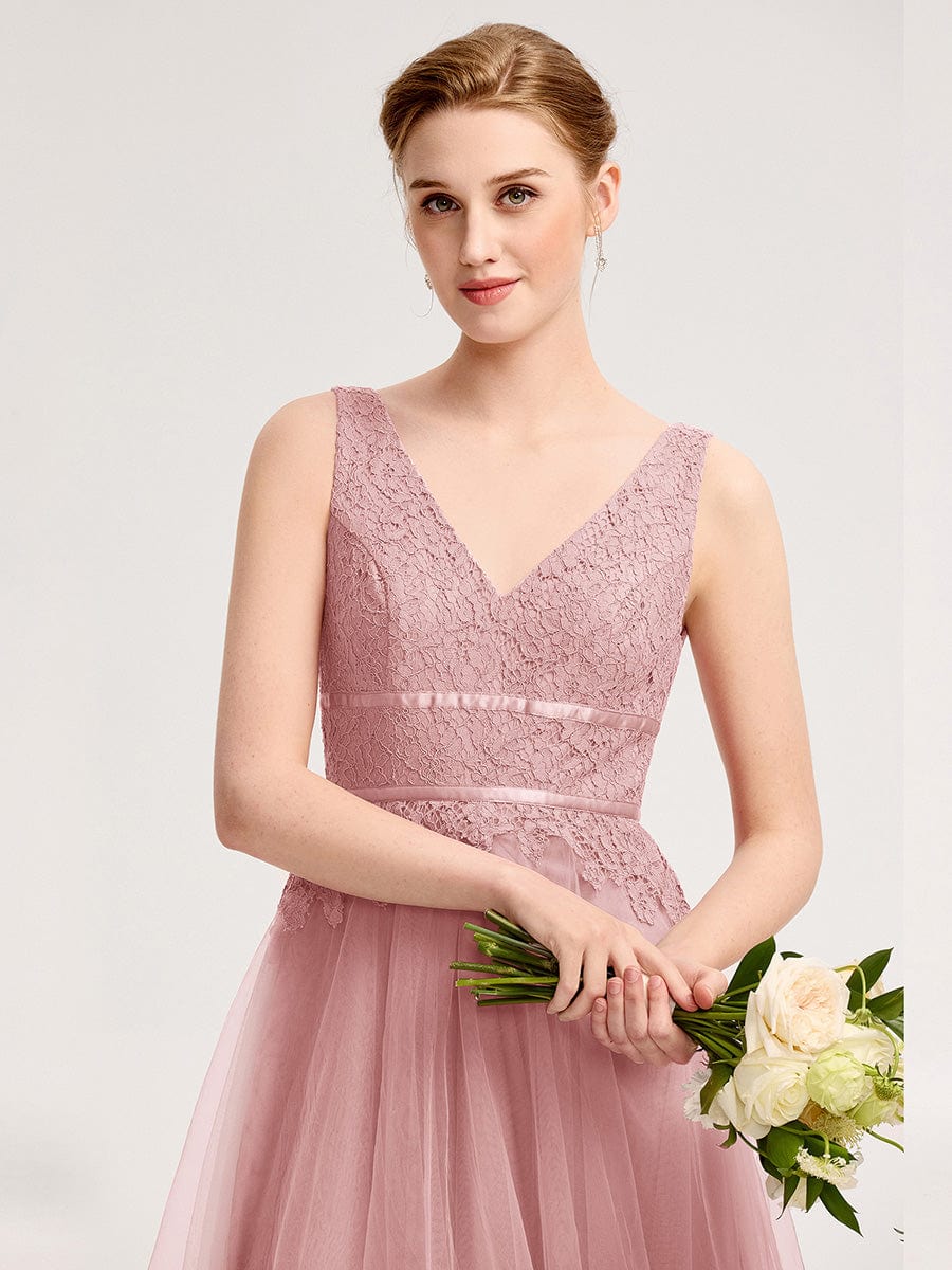 Applique Tulle Sleeveless Bridesmaid Dress #color_Dusty Rose
