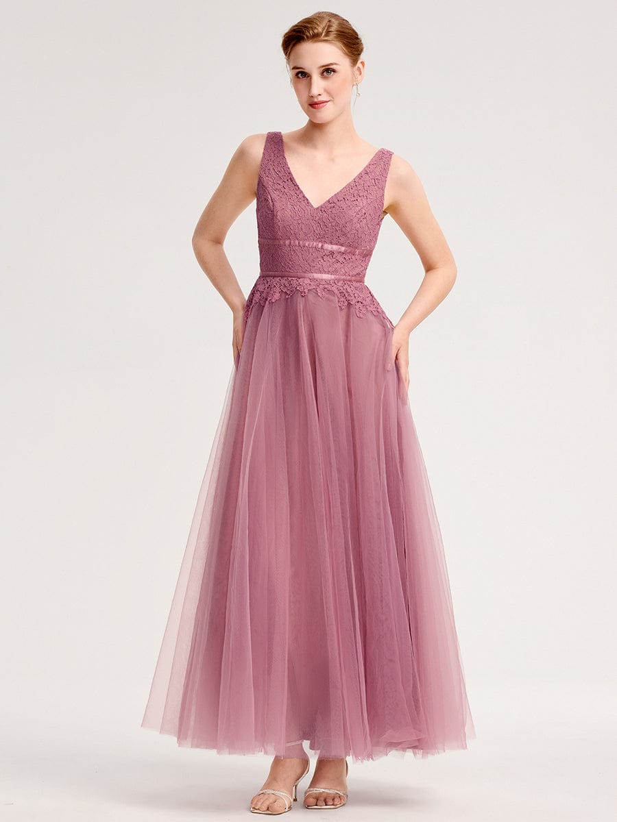 Applique Chiffon Sleeveless Bridesmaid Dress #color_Purple Orchid