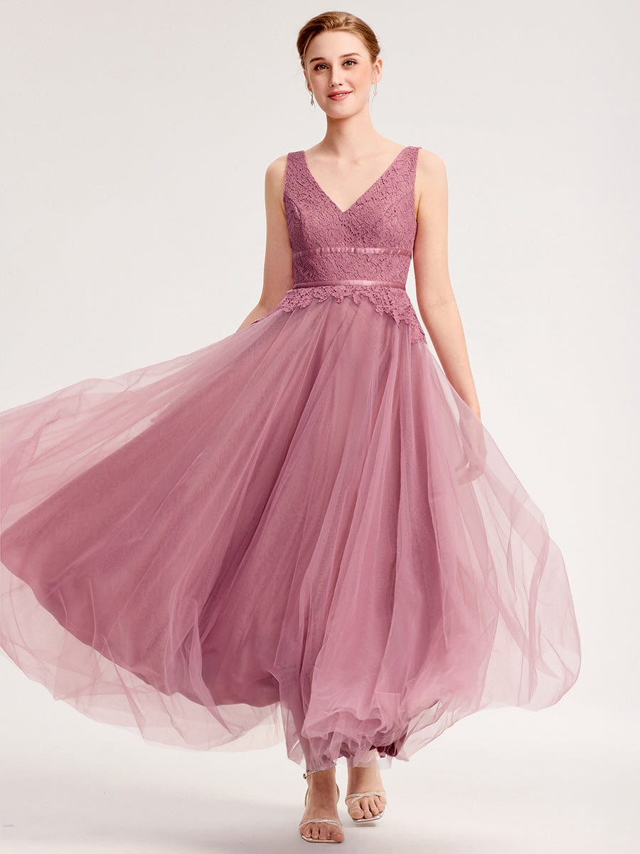 Applique Chiffon Sleeveless Bridesmaid Dress #color_Purple Orchid