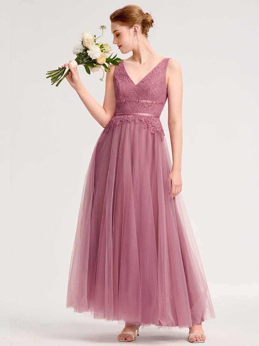 Applique Chiffon Sleeveless Bridesmaid Dress #color_Purple Orchid