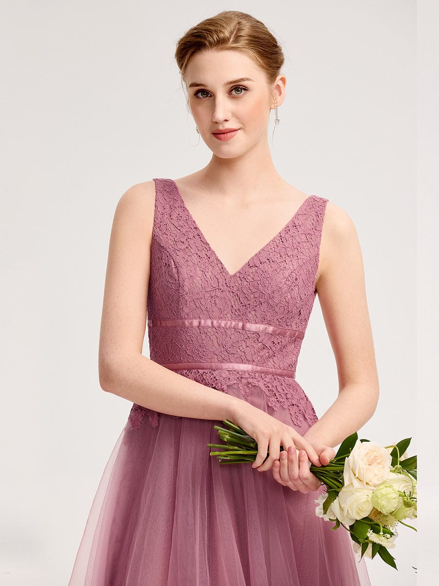 Applique Chiffon Sleeveless Bridesmaid Dress #color_Purple Orchid