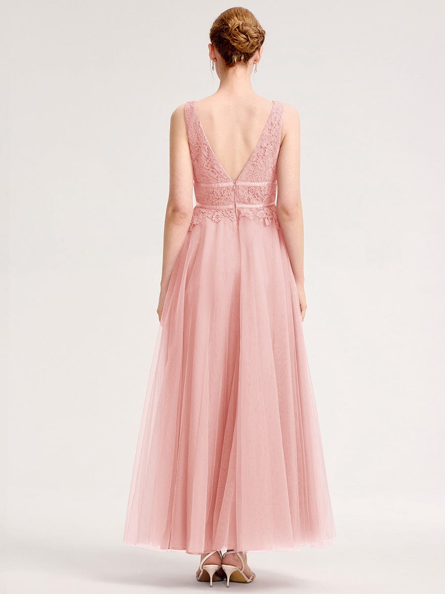 Applique Tulle Sleeveless Bridesmaid Dress #color_Pink