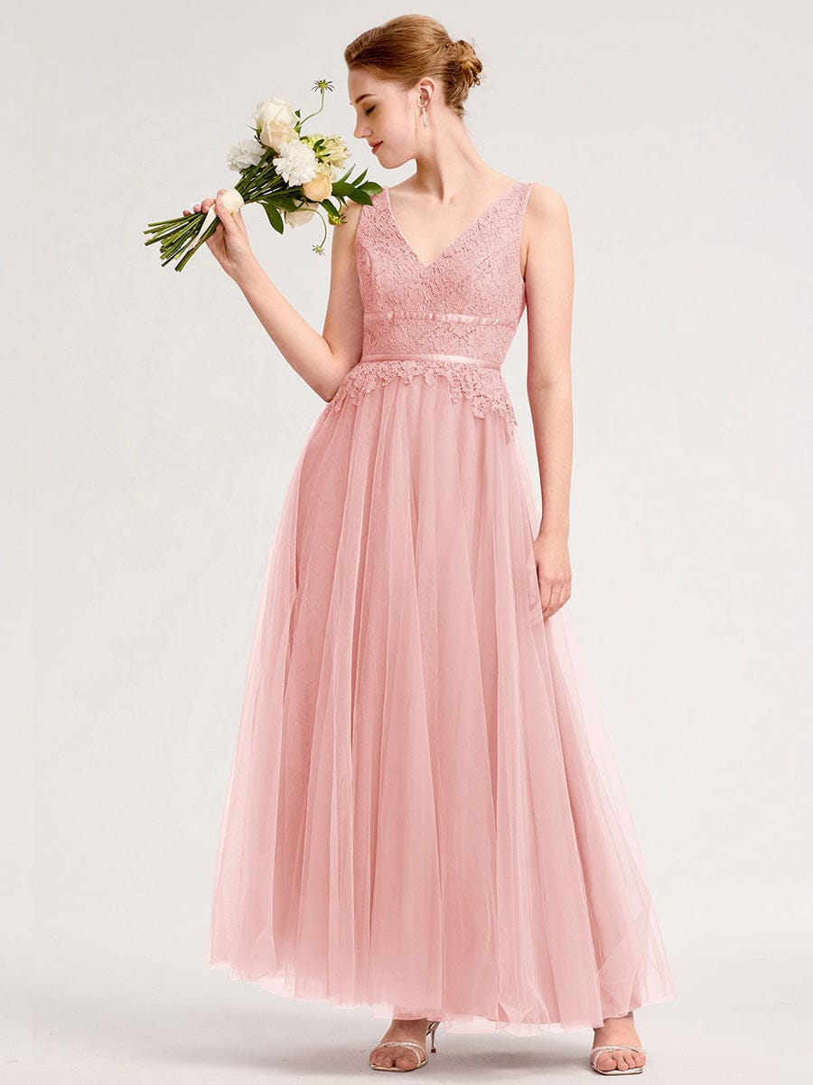 Applique Tulle Sleeveless Bridesmaid Dress #color_Pink