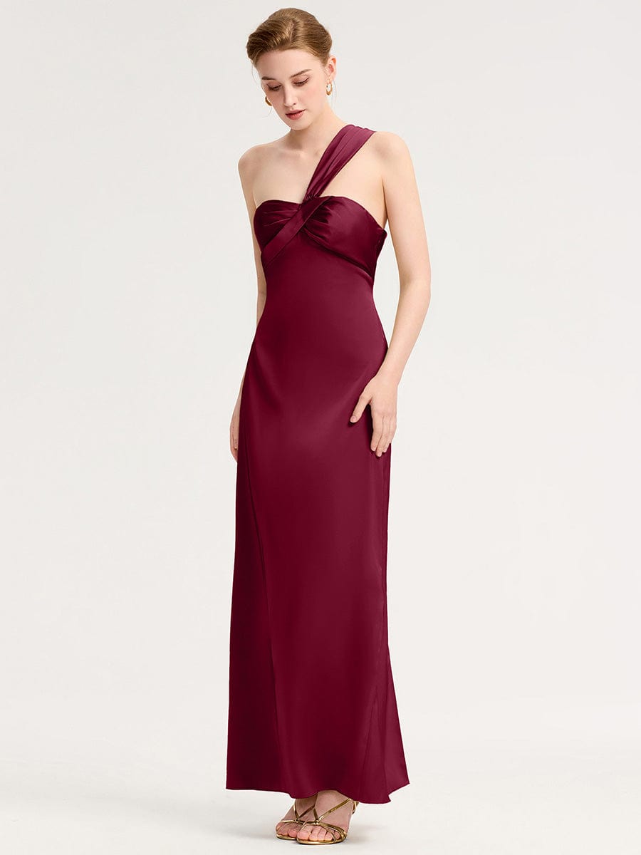 Twist Knot Satin Mermaid Bridesmaid dress #color_Burgundy