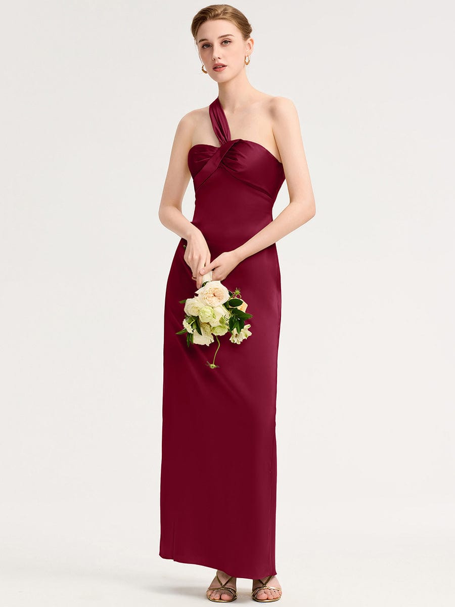 Twist Knot Satin Mermaid Bridesmaid dress #color_Burgundy
