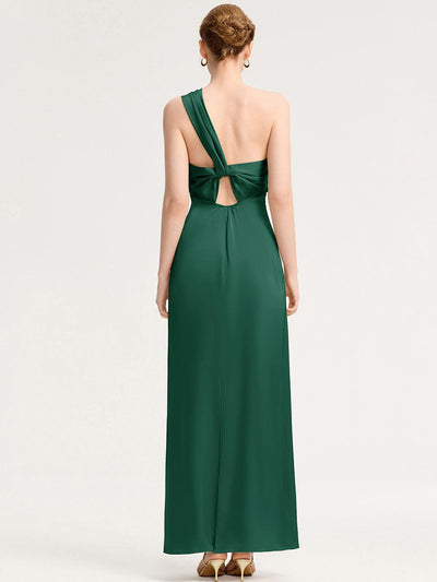 Twist Knot Satin Mermaid Bridesmaid dress #color_Dark Green