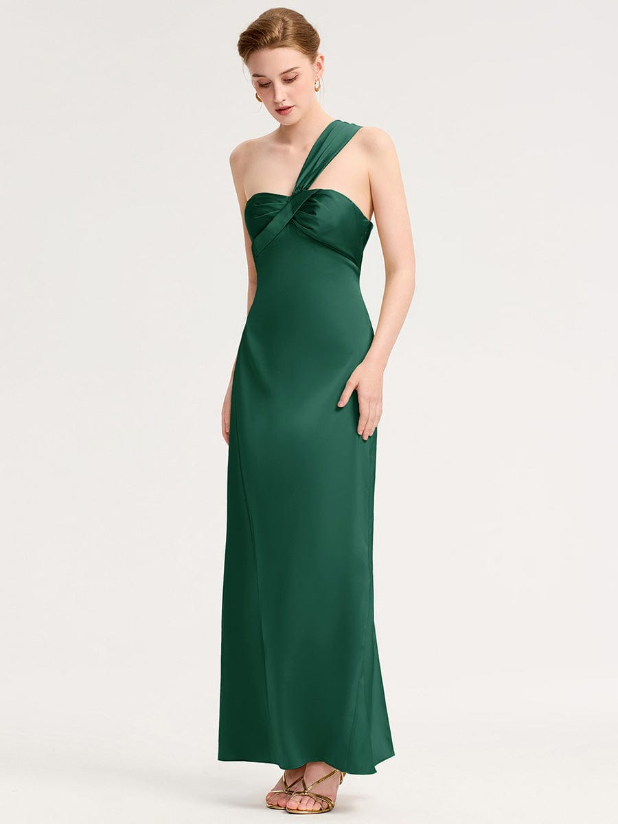 Twist Knot Satin Mermaid Bridesmaid dress #color_Dark Green