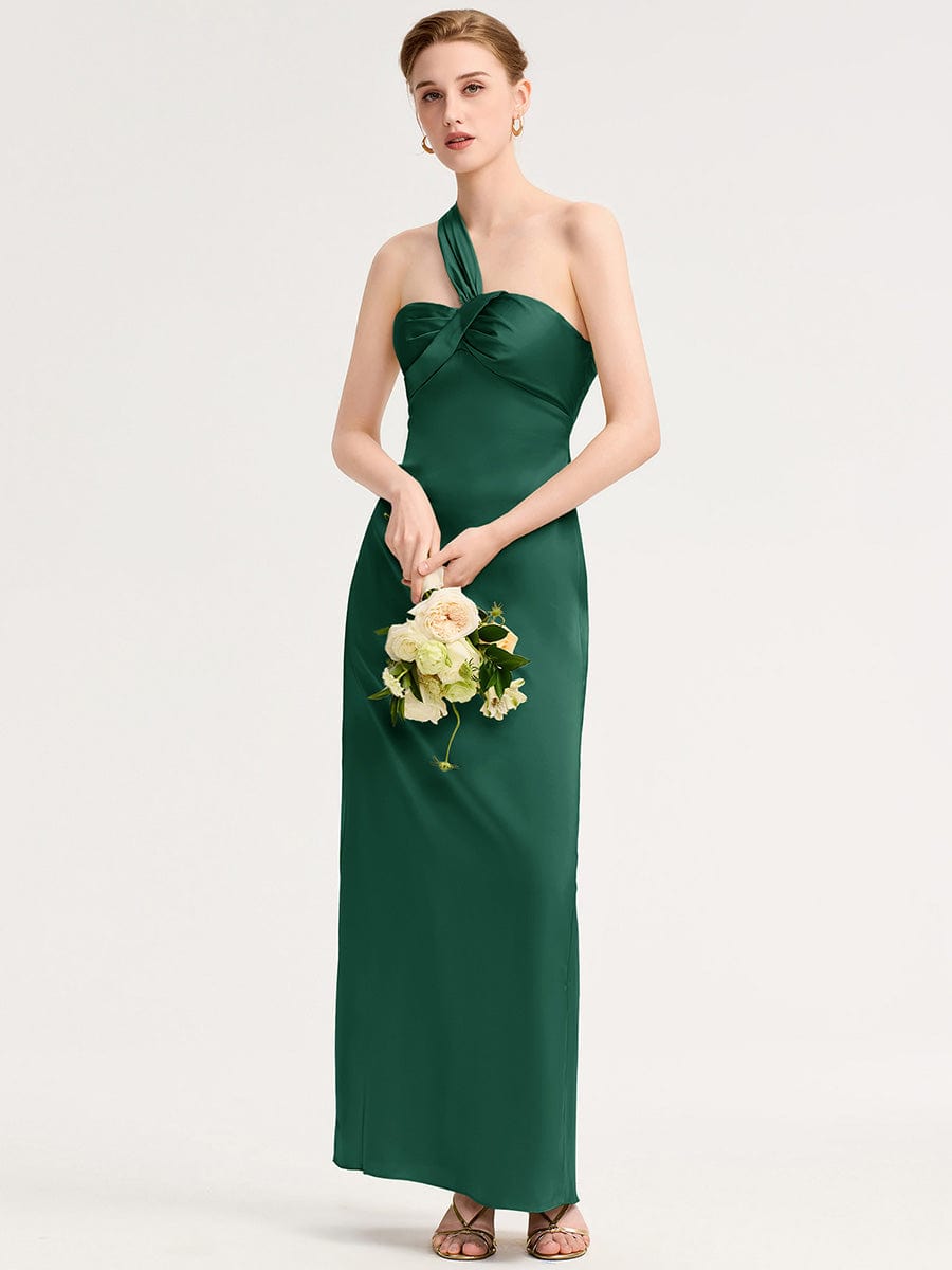 Twist Knot Satin Mermaid Bridesmaid dress #color_Dark Green