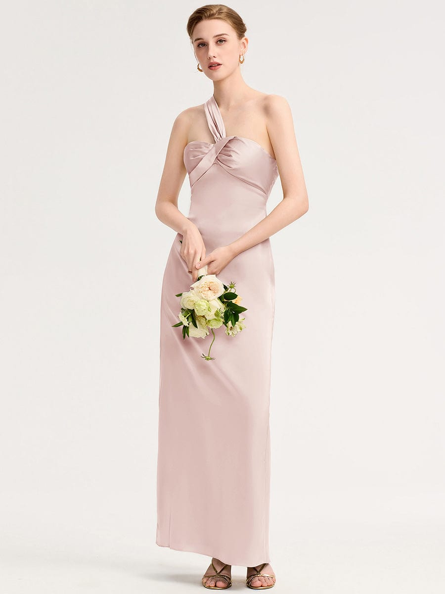 Twist Knot Satin Mermaid Bridesmaid dress #color_Pink