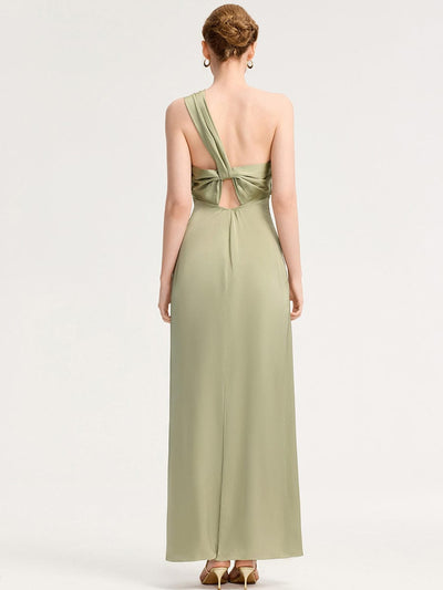 Twist Knot Satin Mermaid Bridesmaid dress #color_Sage Green