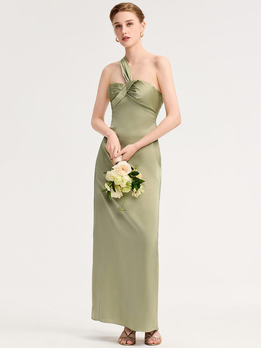 Twist Knot Satin Mermaid Bridesmaid dress #color_Sage Green