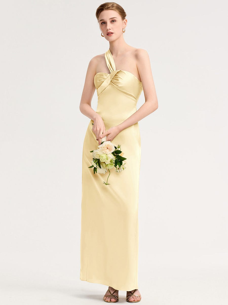 Twist Knot Satin Mermaid Bridesmaid dress #color_Yellow