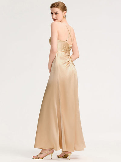 Backless Satin Bridesmaid dress #color_Champagne