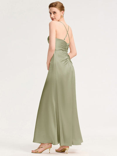 Backless Satin Bridesmaid dress #color_Sage Green