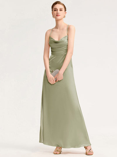 Backless Satin Bridesmaid dress #color_Sage Green