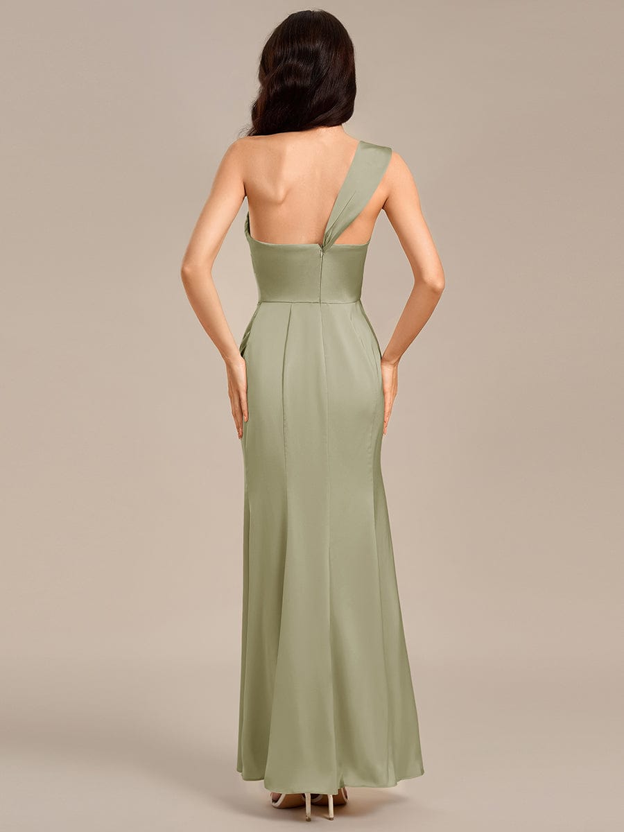 Satin One Shoulder Side Split Maxi Mermaid Bridesmaid Dresses #color_Sage Green